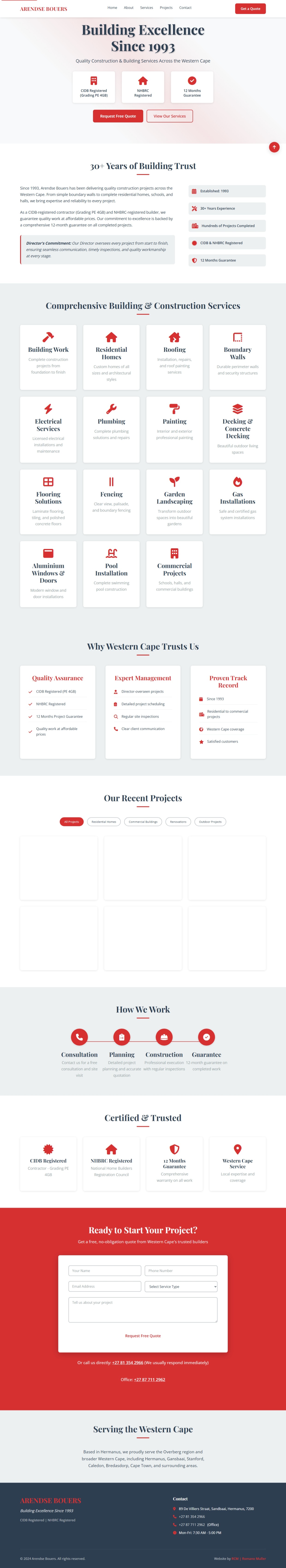 Arendse Bouers Construction Company Website - Professional Business Website Overberg