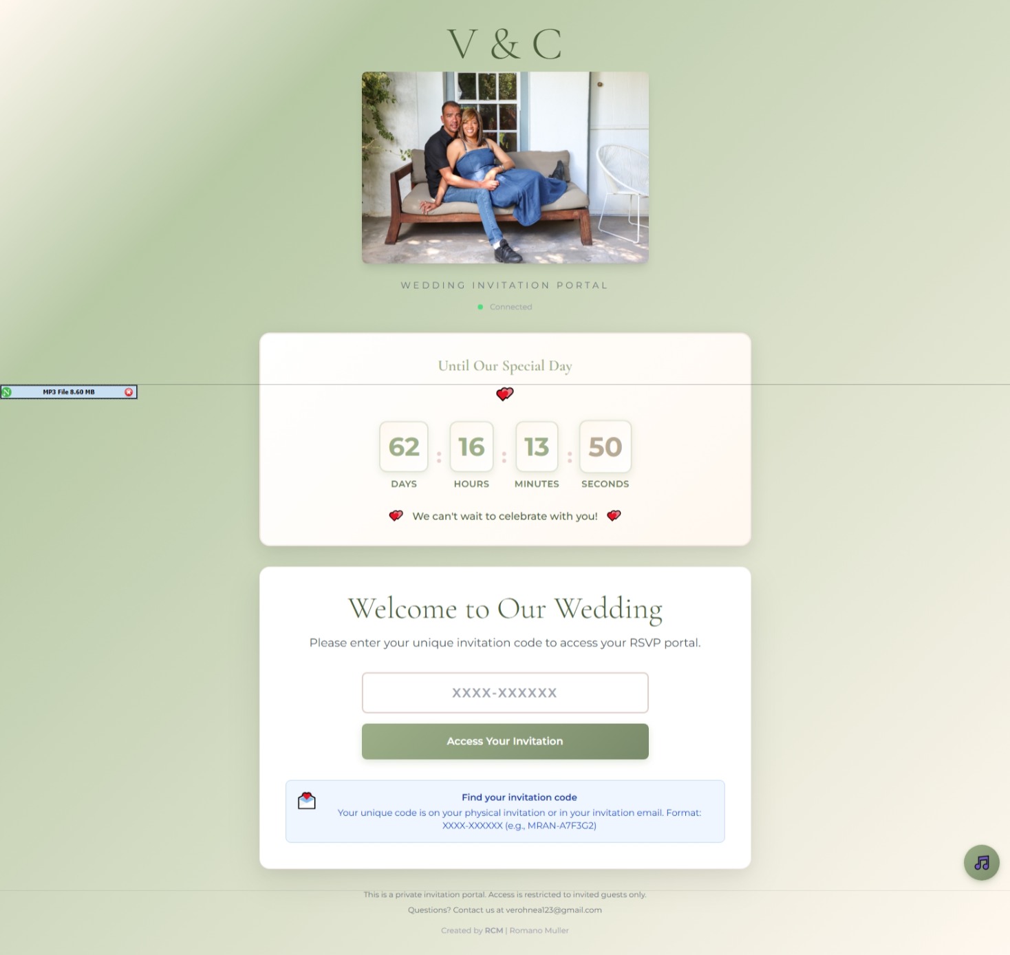 V&C Wedding Portal Welcome Screen - Real-time RSVP System for South African Wedding