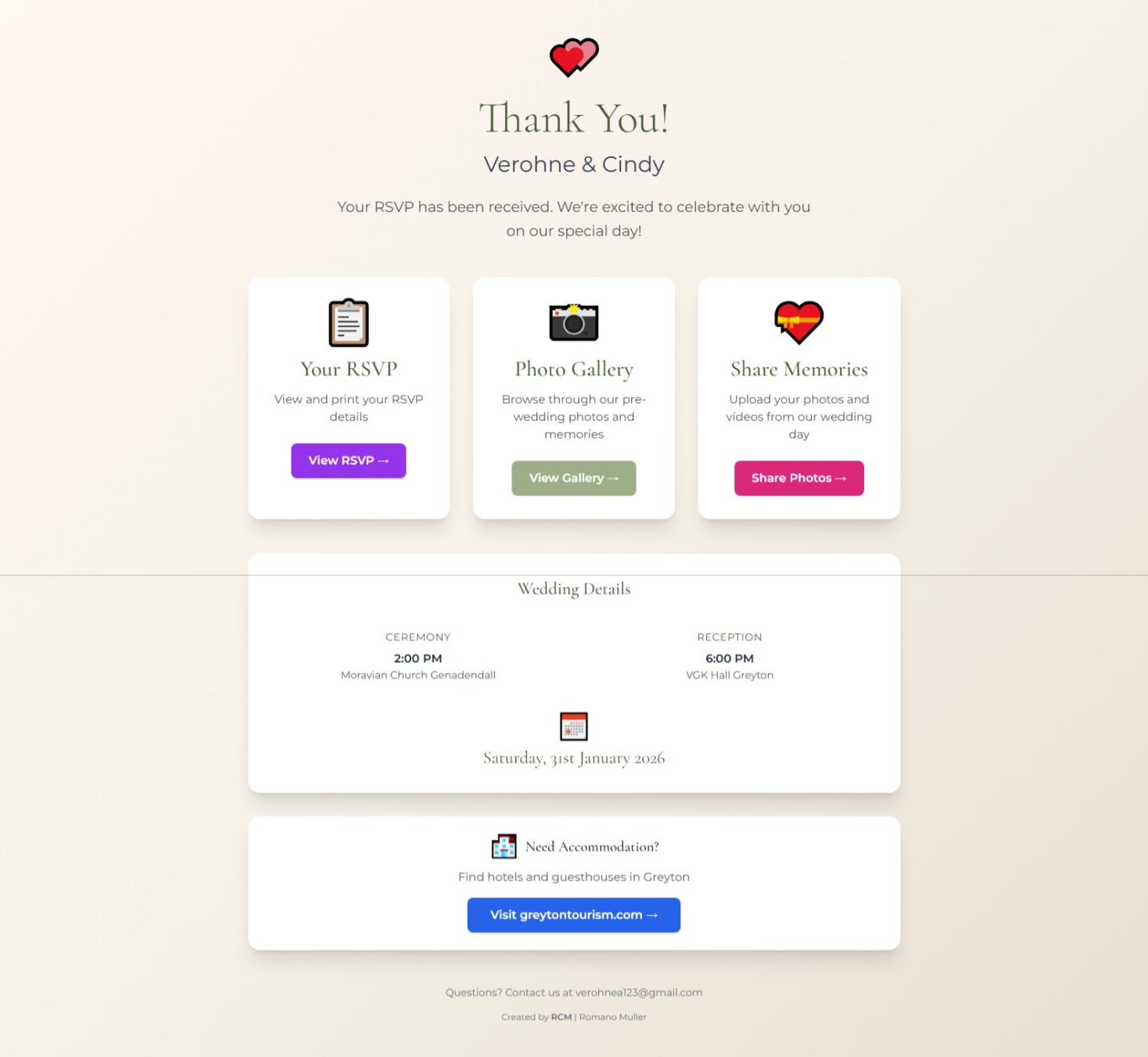 V&C Wedding Portal Event Details - Schedule, Venue, and Dress Code Information